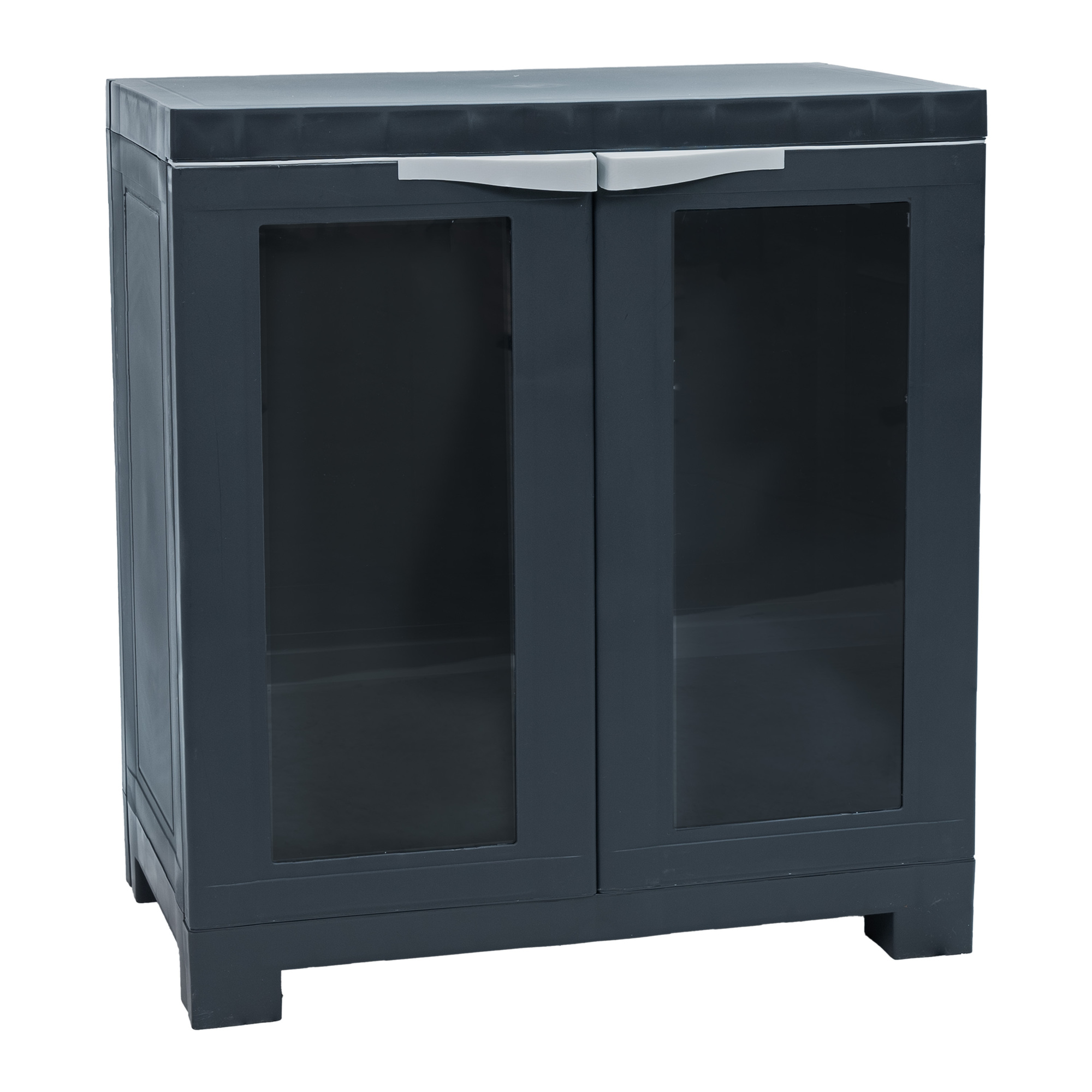 Sunnydaze Versatile Plastic Storage Cabinet with Adjustable Shelf and 2 Windows — 25.5in., Charcoal, Model# SUP-8541